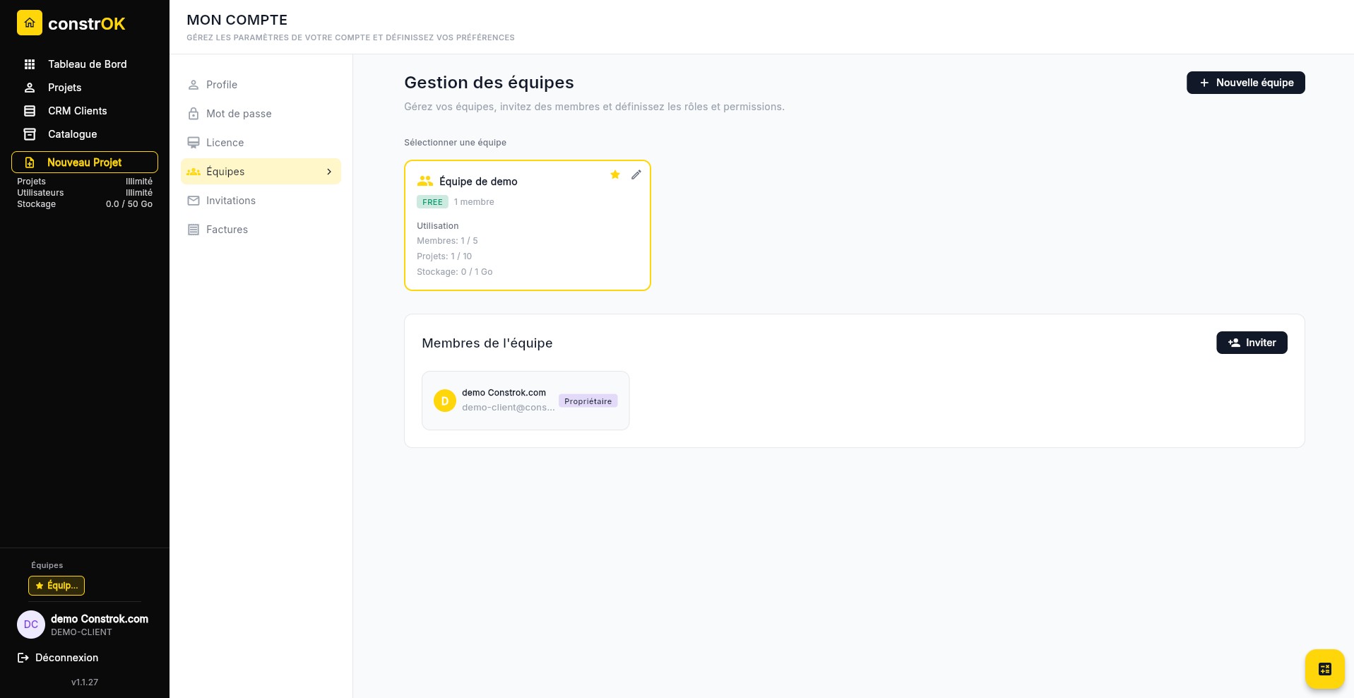 La gestion des équipes est intégrée à ConstrOK