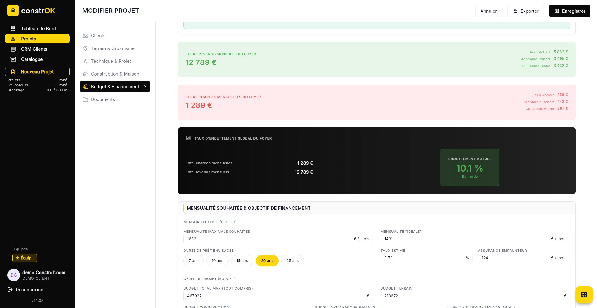 La vision budget dans le logiciel ConstrOK